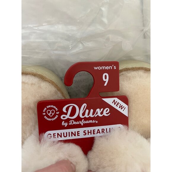 Dluxe by Dearfoam Cream Genuine Shearling Criss Cross Top Slide On Slippers - Picture 2 of 12